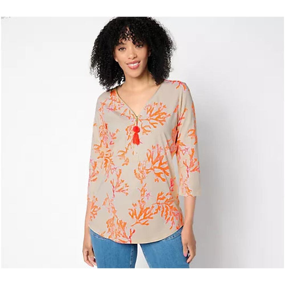 SMALL AMALFI CORAL A640322 Belle by Kim Gravel Knit Ciao Bella! Tassel Zip Top